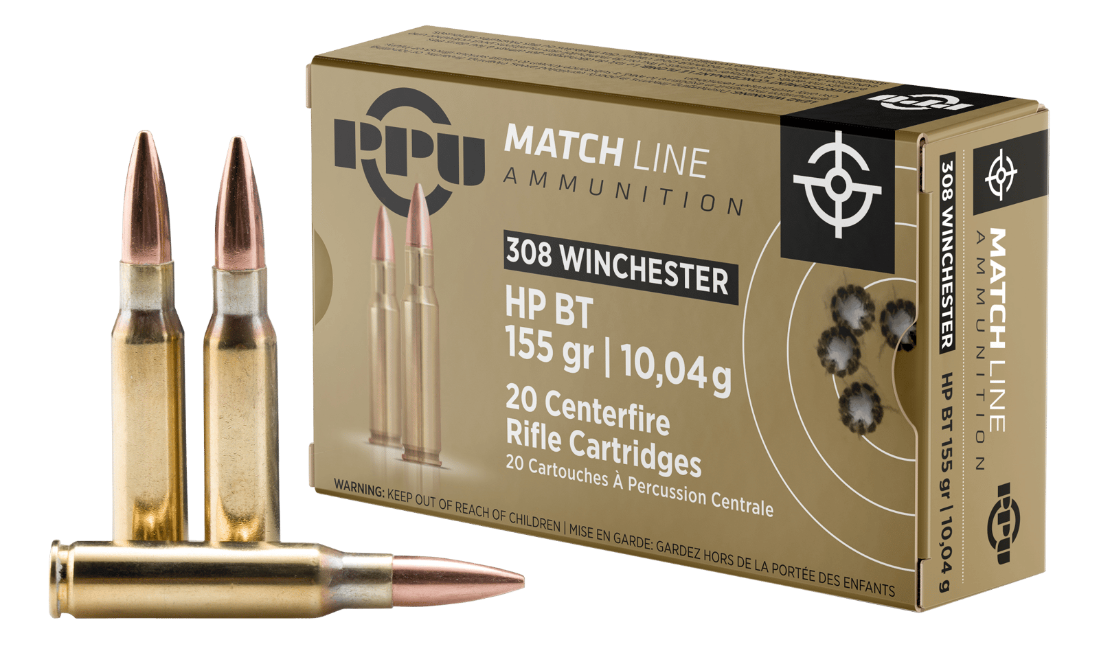 PPU PPM3081 Match 308Win 155gr Hollow Point Boat Tail 20 Per Box/10 Case