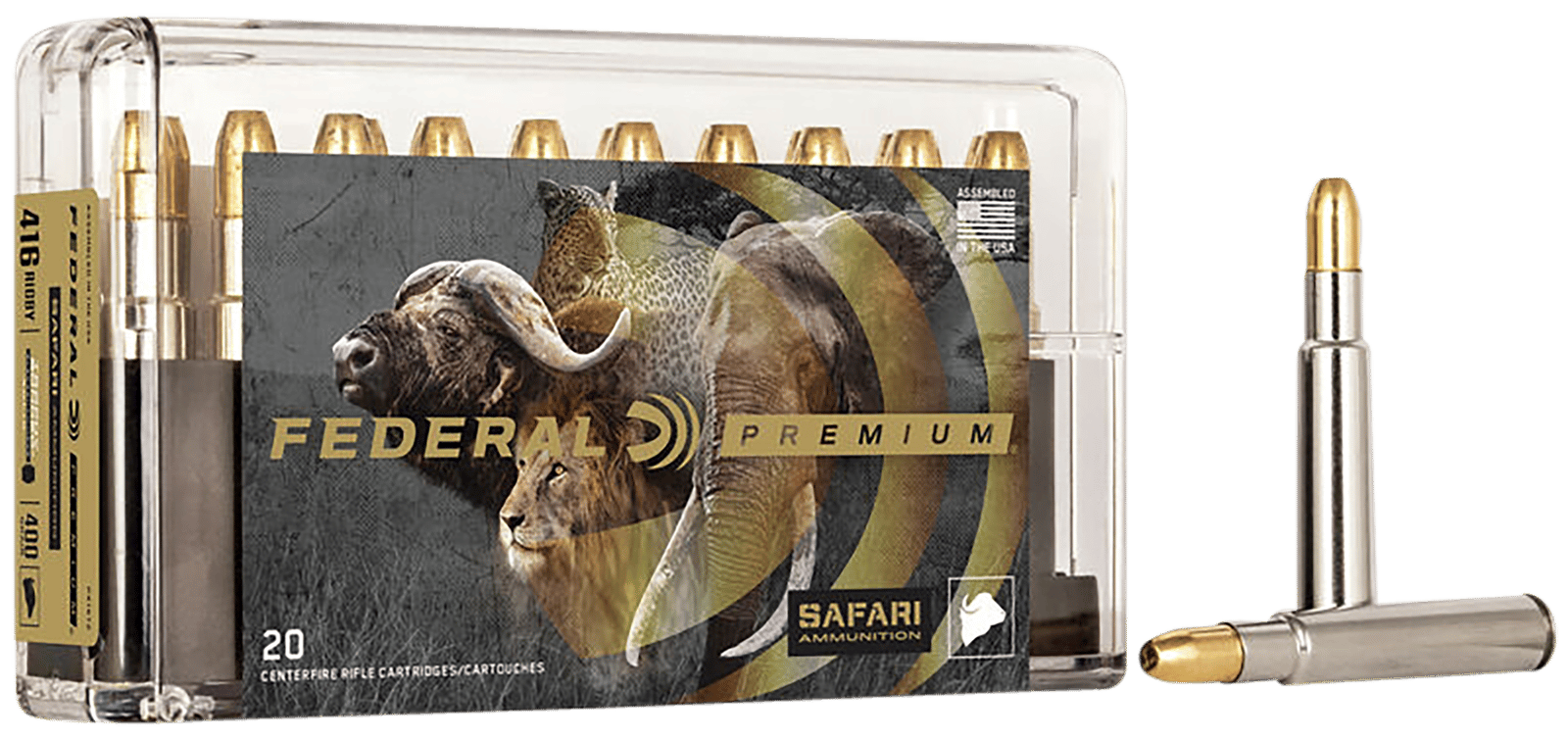 Federal P416T2 Premium Safari Cape-Shok 416Rigby 400gr Trophy Bonded Sledgehammer Solid 20 Per Box/10 Case
