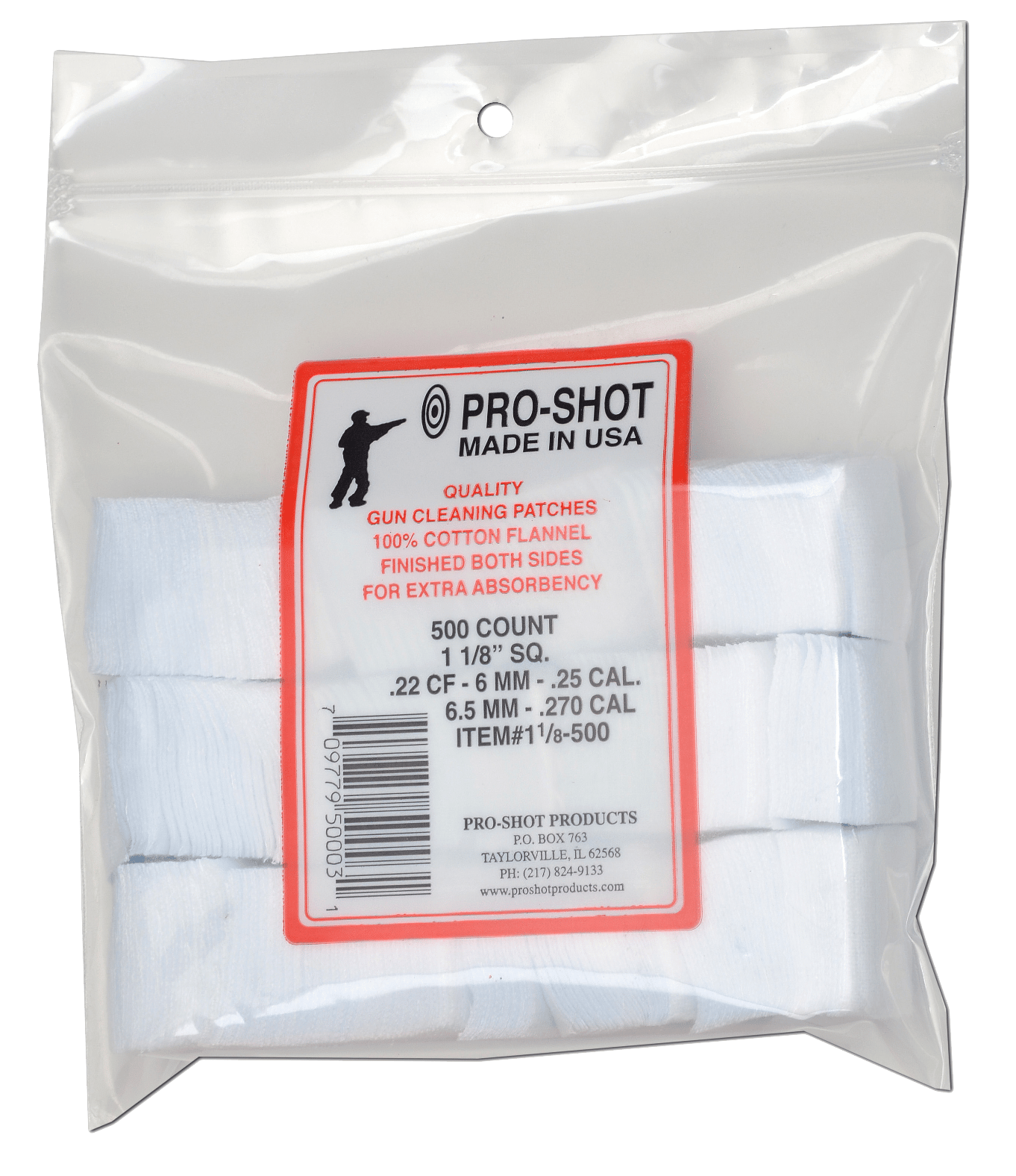Pro-Shot 118500 Cleaning Patches .22/ .270 Cal 1.125" Square Cotton Flannel 500 Pack