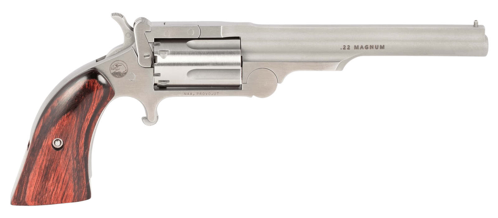 North American Arms 22MR4 Ranger II 22 WMR 5 Shot 4" Stainless Steel Barrel, Stainless Steel Frame, Stainless Cylinder, Rosewood Boot Grip, Exposed Hammer