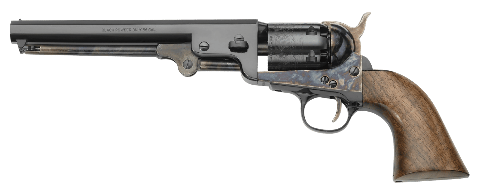 Pietta PF51CHS36712 1851 Navy London 36 Cal 6rd 7.50" Blued Octagon Barrel, Blued Cylinder, Color Case Hardened Steel Frame, Walnut Grip, Exposed Hammer