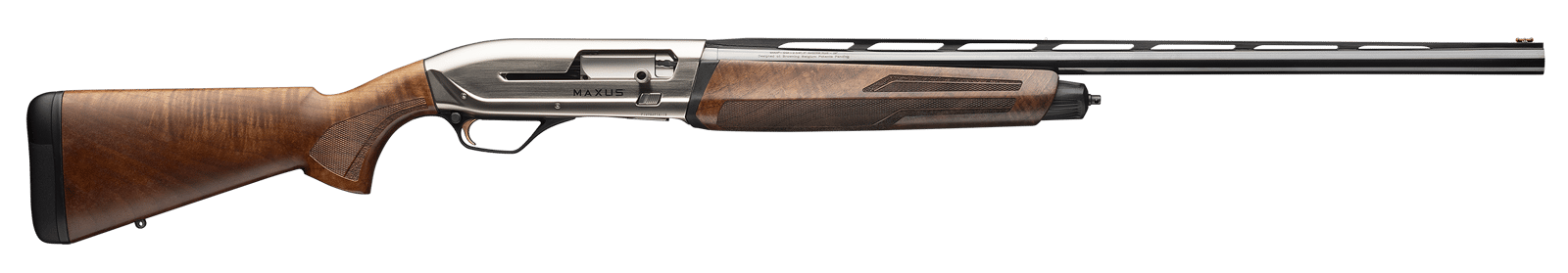 Browning 011779204 Maxus II Upland Full Size 12 Gauge Semi-Auto 3" 4, 2 3/4" Shells 28" Matte Blued Vent Rib Barrel, Satin Nickel Aluminum Receiver, Grade I Turkish Walnut Wood Stock w/Adj Shim