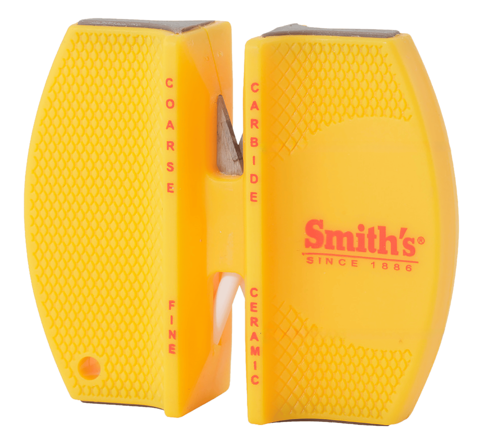 Smiths Products CCKS Knife Sharpener 2-Step Fine, Coarse Carbide, Ceramic Sharpener Rubber Handle Yellow