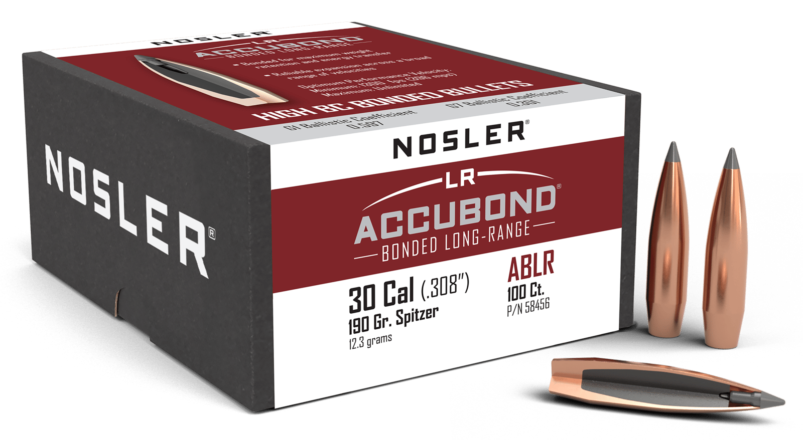 Nosler 58456 AccuBond Long Range 30Cal 190gr Spitzer Point 100/Box