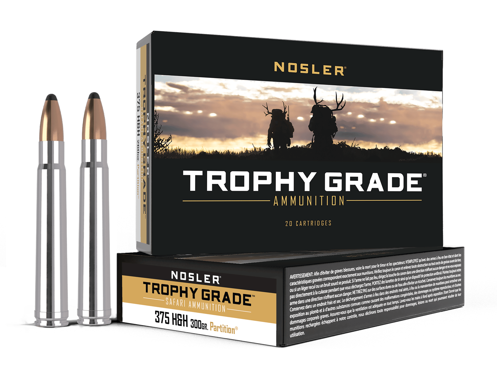 Nosler 40606 Trophy Grade Safari 375H&HMag 300gr Nosler Spitzer Partition 20 Per Box/10 Case