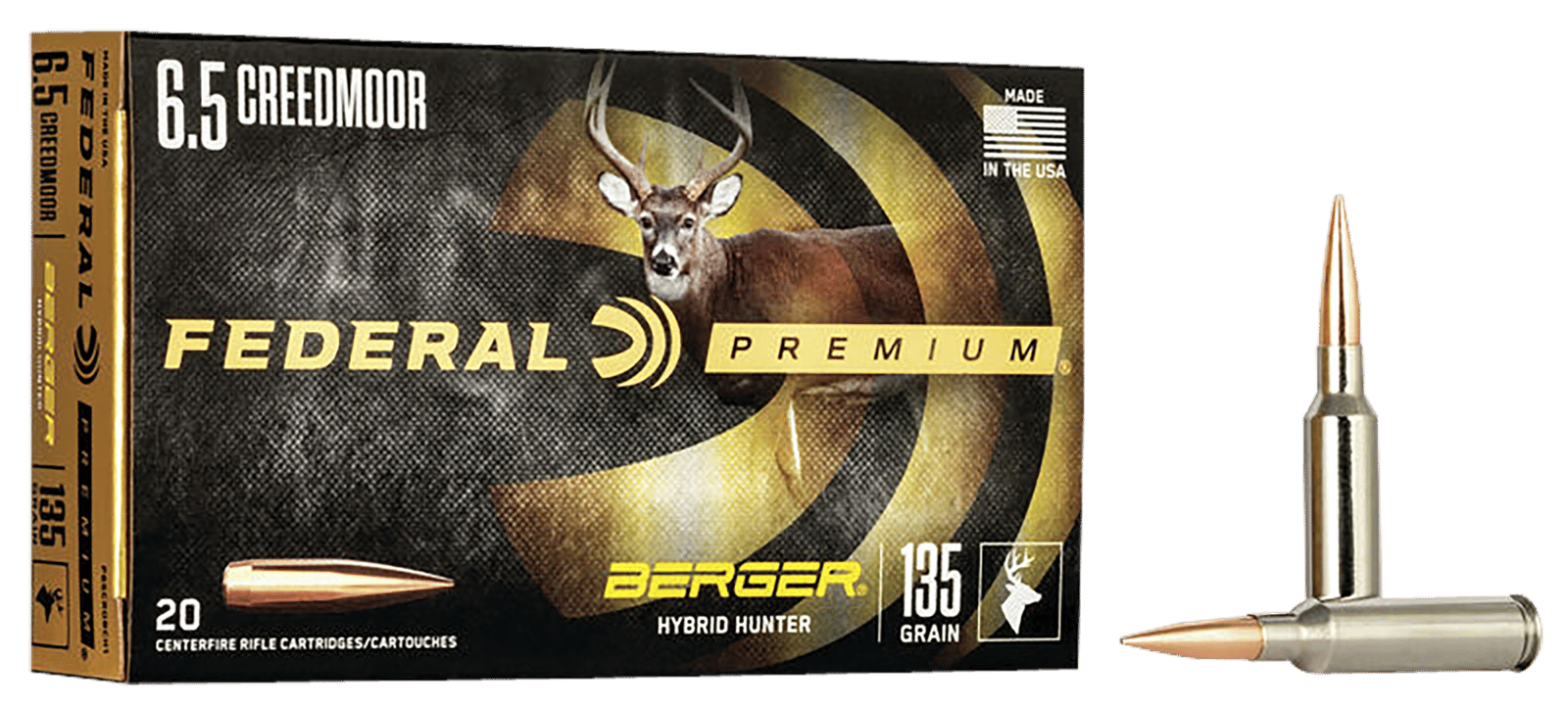 Federal P65CRDBCH1 Premium 6.5Creedmoor 135gr Berger Hybrid Hunter 20 Per Box/10 Case