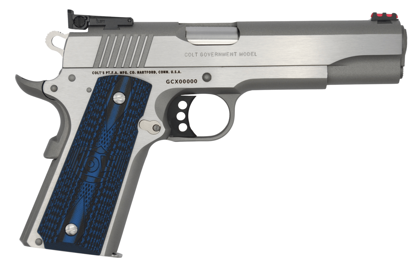 Colt Mfg O5070GCL Gold Cup Lite 45 ACP 8+1 5" Stainless National Match Barrel, Stainless Steel Serrated Slide, Stainless Steel Frame w/Beavertail, Blue Scalloped G10 Grip, Ambidextrous