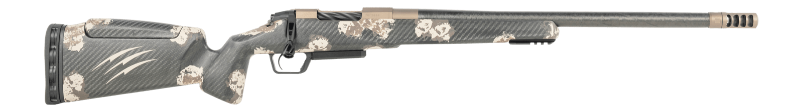 Fierce Firearms CT Rival XP 2.0 6.5 PRC 20" Carbon Fiber Threaded Barrel, Smoked Bronze Cerakote Titanium Drilled & Tapped Receiver, Integral Rail Forend, Desert Shadow Camo Adj Comb Carbon Fiber Sto