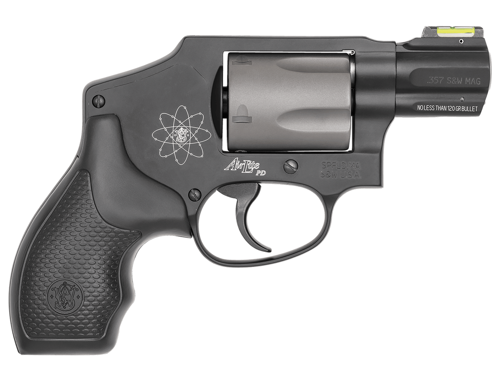 Smith & Wesson 163062 Model 340 Personal Defense 357 Mag Or 38 S&W Spl +P 1.88" Black Stainless Steel Barrel, 5rd Titanium Cylinder , Black Scandium Alloy J-Frame , HiViz Fiber Optic Green Front Sight