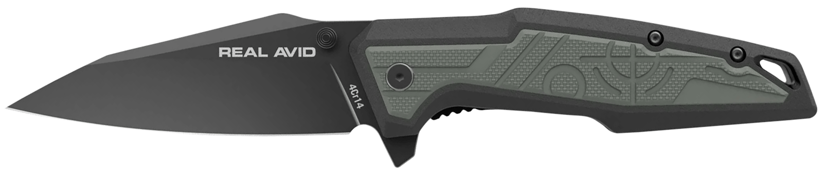 Real Avid AVRAV1 RAV-1 3.25" Folding Modified Clip Point Plain Black Oxide 4Cr14 Blade, Grip Plates GFN Handle, Clamshell Pkg