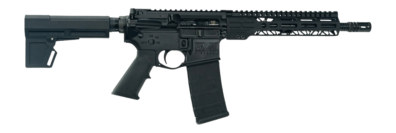 Faxon Firearms FXSPT3B105GA9 Sport 300 Blackout 30+1 10.50" Salt Bath Nitride Threaded Barrel, Aluminum Receiver w/Picatinny Rail, M-LOK Handguard, Black Polymer KAK Shockwave Pistol Brace, A2 Style
