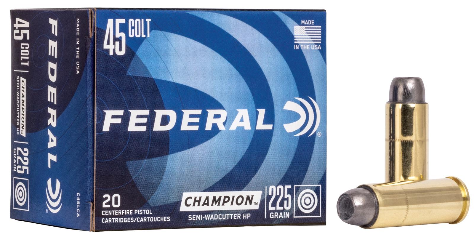 Federal C45LCA Champion Training 45Colt 225gr Semi Wadcutter Hollow Point 20 Per Box/25 Case