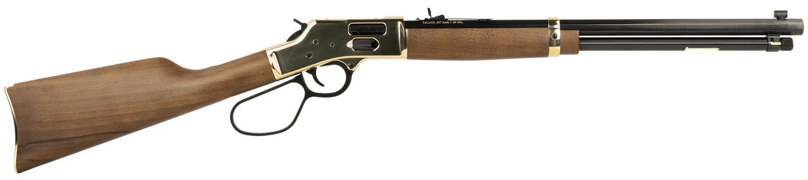 Henry H006GL Side Gate 44 Mag/44 Special 10+1 20" Blued Octagon Barrel, Polished Brass Rec, American Walnut Stock, Adj. Sight, Large Loop Lever