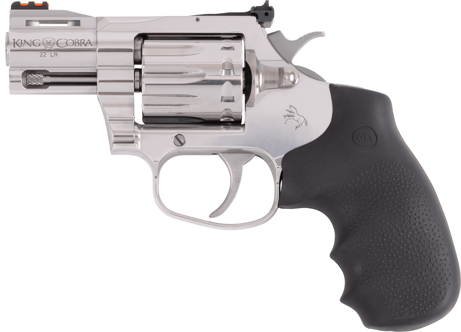 Colt Mfg KCOBRA22SP2RFO King Cobra 22 LR 10 Shot 2" Stainless Vent Rib Barrel, Stainless Cylinder & Frame, Black Rubber Grip