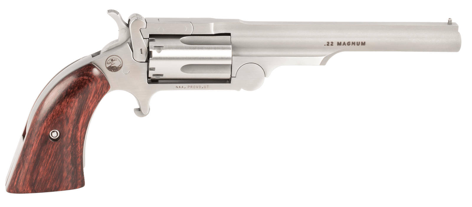 North American Arms 22MCR4 Ranger II 22 LR/22 WMR 5 Shot 4" Stainless Steel Barrel, Stainless Steel Frame, Stainless Cylinder, Rosewood Boot Grip, Exposed Hammer, Extra Cylinder
