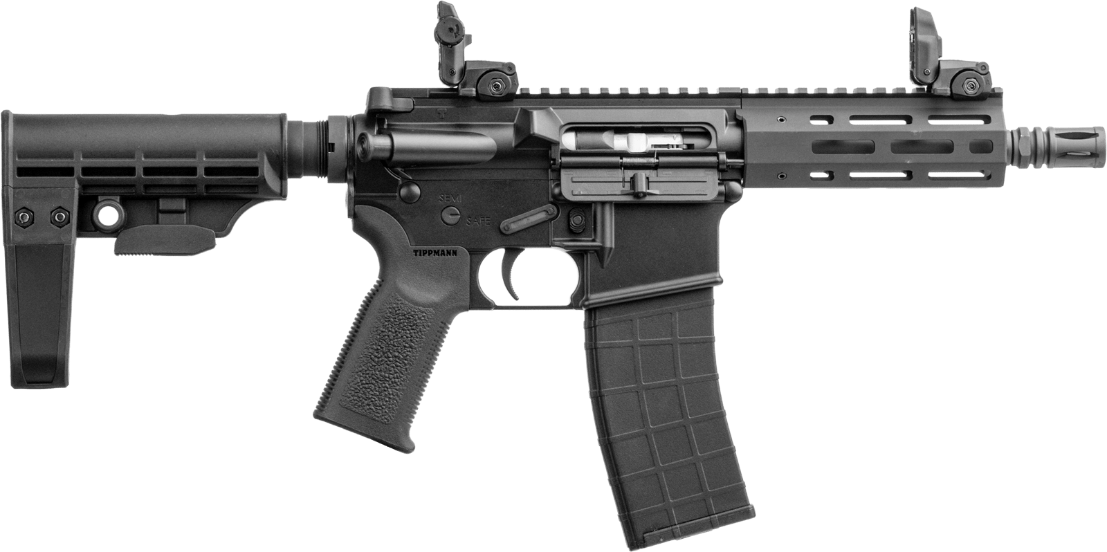 Tippmann Arms A101042 M4 Micro Elite 22 LR 25+1 7" Black Parkerized Threaded Barrel, Black Parkerized Receiver w/Picatinny Rail, M-LOK Handguard, Black T5 Arm Brace, Black Gen2 Grip, Right Hand