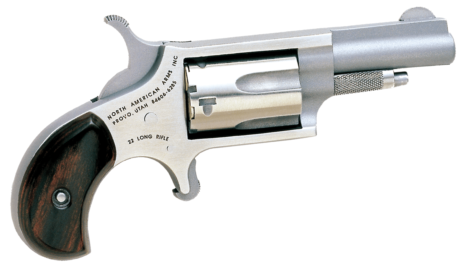 North American Arms 22LLR Mini-Revolver 22 LR 5 Shot 1.63" Stainless Steel Barrel, Frame & Cylinder, Rosewood Birdshead Grip Exposed Hammer