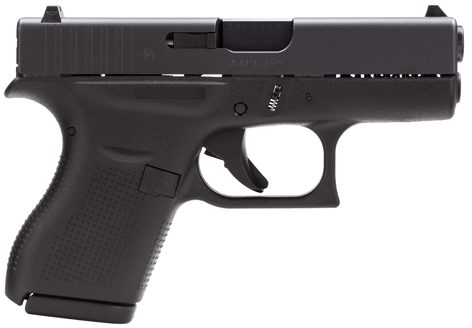Glock UI4250201 G42 Gen3 Sub-Compact 380 ACP 6+1 3.25" Black Polygonal Rifled Barrel, Matte Black Serrated Slide, Black Polymer Frame, Black Textured Polymer Grip, USA Made