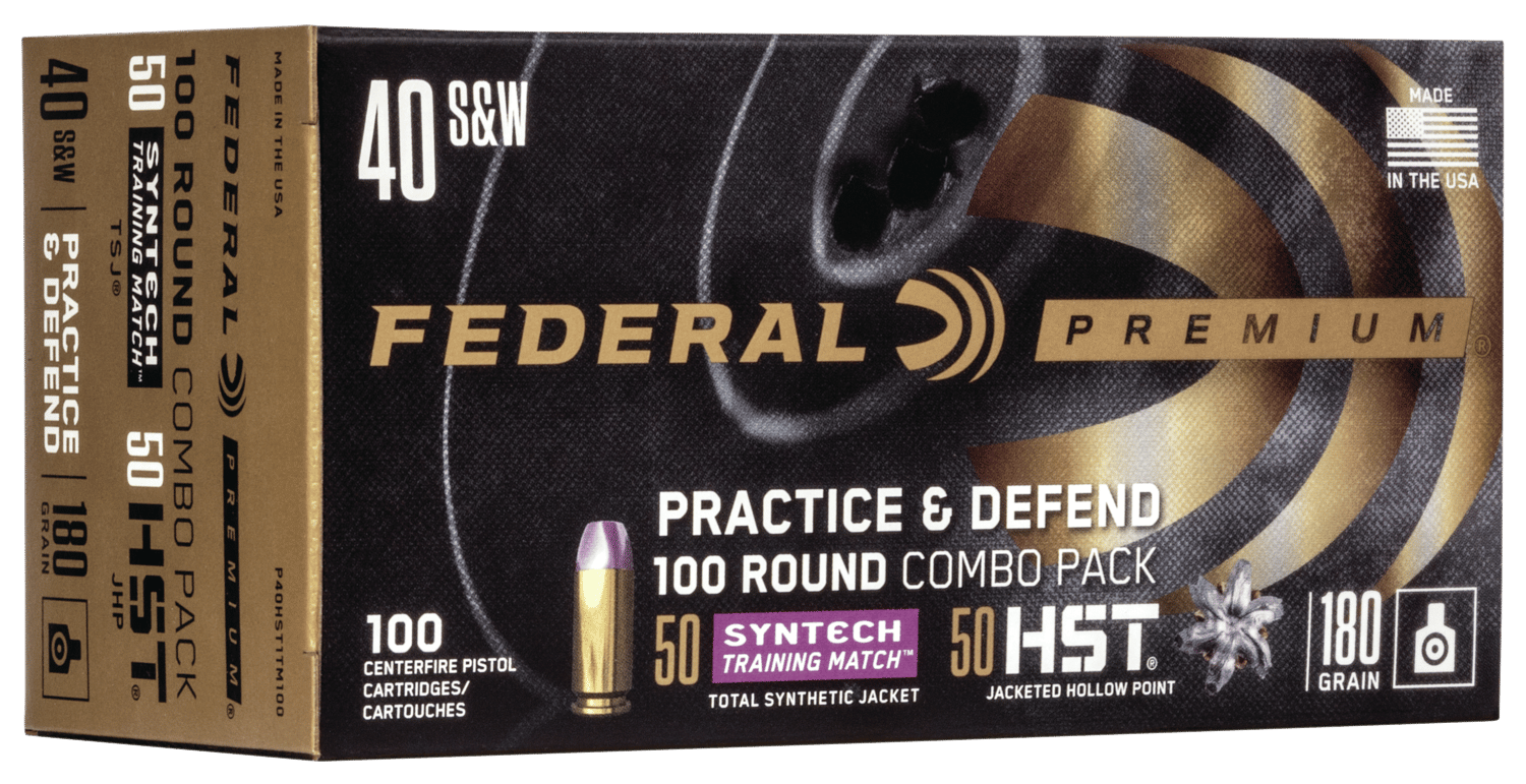 Federal P40HST1TM100 Premium Practice & Defend 40S&W 180gr HST JHP/Syntech TSJ 100 Per Box/5 Case