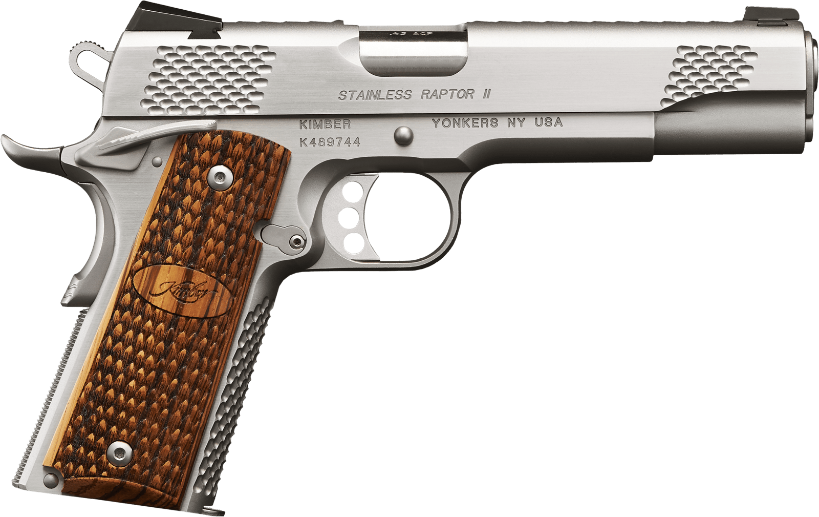Kimber Mfg.,inc 3200181CA Stainless Raptor II (CA) 45 ACP 8+1 5" Brush Polished Front Serrations Stainless Steel Slide