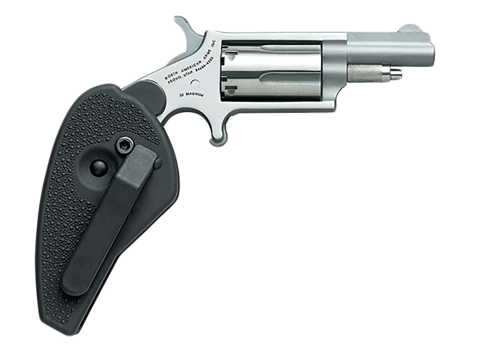 North American Arms 22MHG Mini-Revolver 22 WMR 5 Shot 1.63" Stainless Steel Barrel, Frame & Cylinder, Black Synthetic Holster Grip, Exposed Hammer