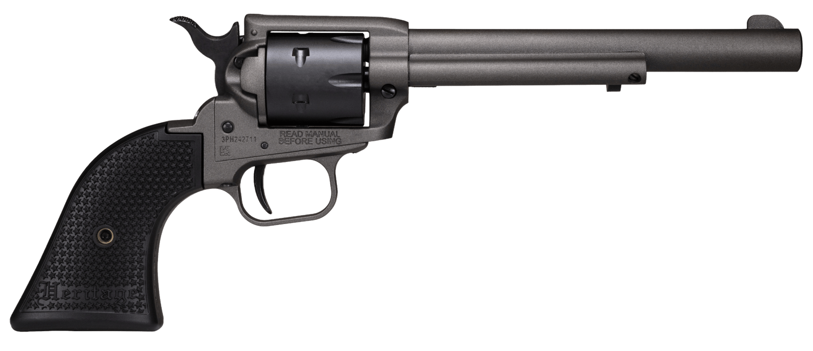 Heritage Mfg SRR22C6 Rough Rider 22 LR 6 Shot, 6.50" Tungsten Gray Cerakote Steel Barrel, Frame, Black Satin Cylinder, Black Polymer Grip, Hammer/Thumb Safety, Exposed Hammer