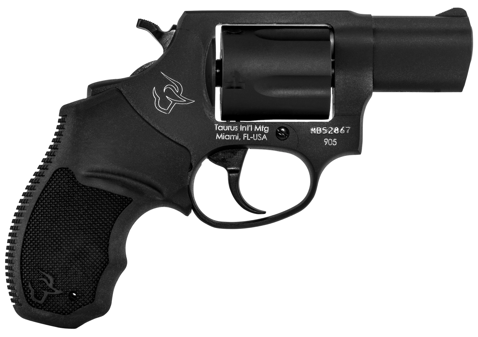 Taurus 2905021 905 9mm Luger 5rd 2" Barrel, Overall Matte Black Oxide Metal Finish, Finger Grooved Black Rubber Grip & Fixed Sights