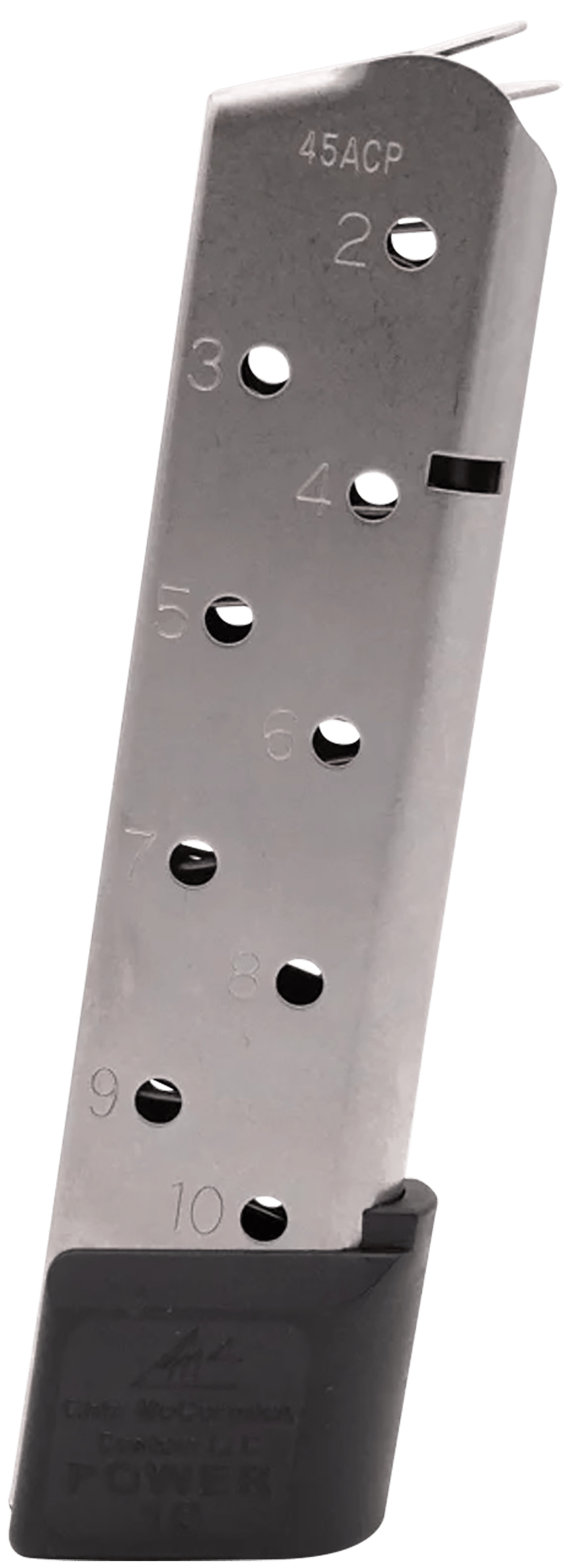 CMC Products 15150 Power Mag 10rd 45 ACP Fits 1911 Government Stainless Steel w/ Black Base Pad