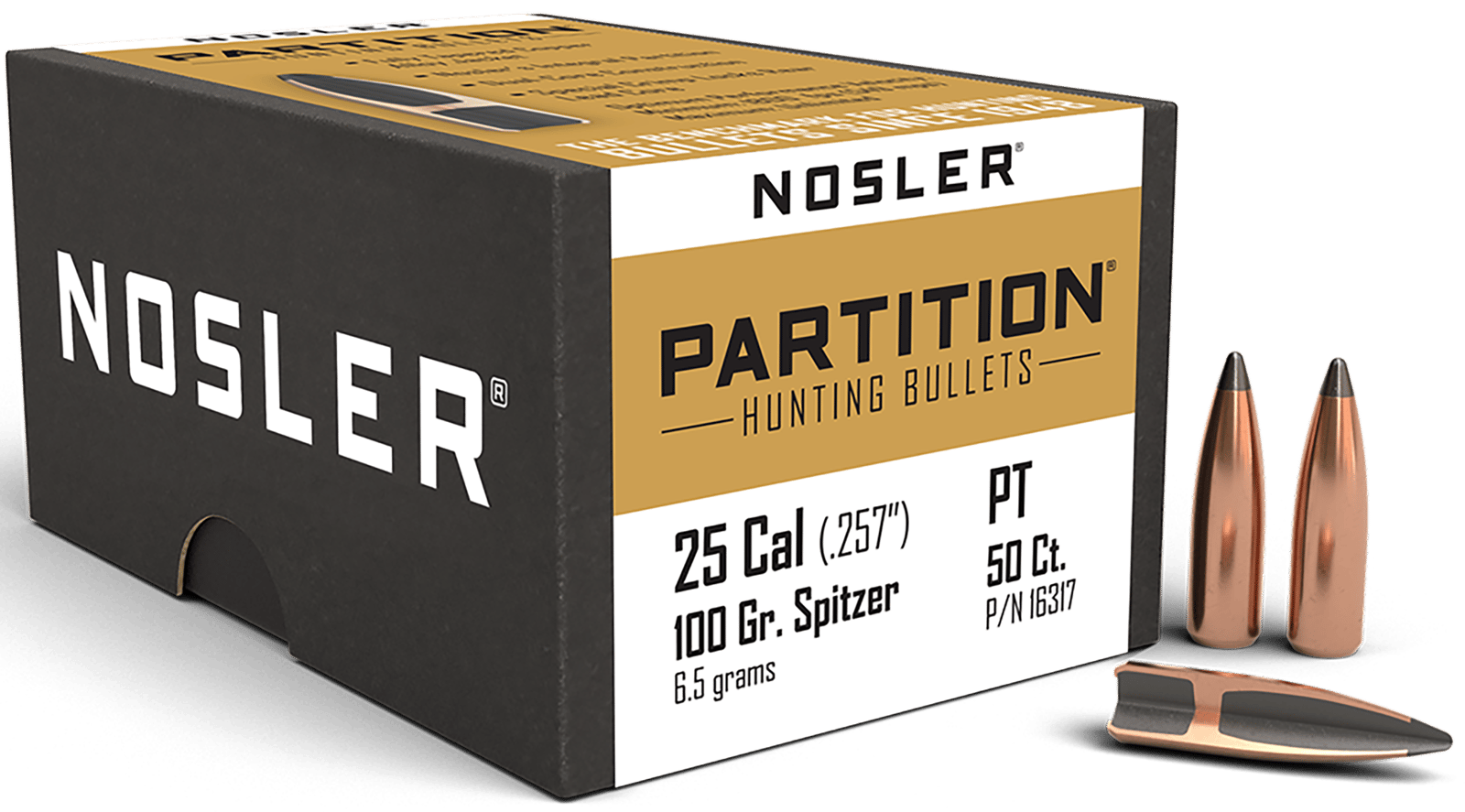 Nosler 16317 Partition 25Cal 100gr Spitzer 50/Box