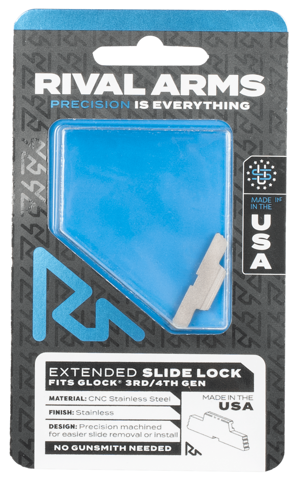 Rival Arms RA80G001D Slide Lock Extended Stainless Steel for Glock Gen3-4