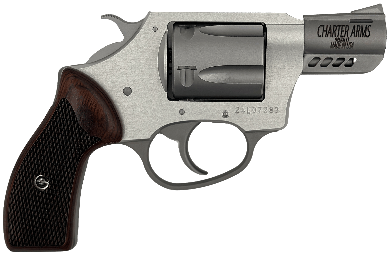 Charter Arms 53802 Coyote Small 380 ACP 5 Shot 2" Ported Stainless Steel Barrel, Stainless Steel Cylinder, Anodized Aluminum Frame, Rosewood Checkered Grip, Exposed Hammer