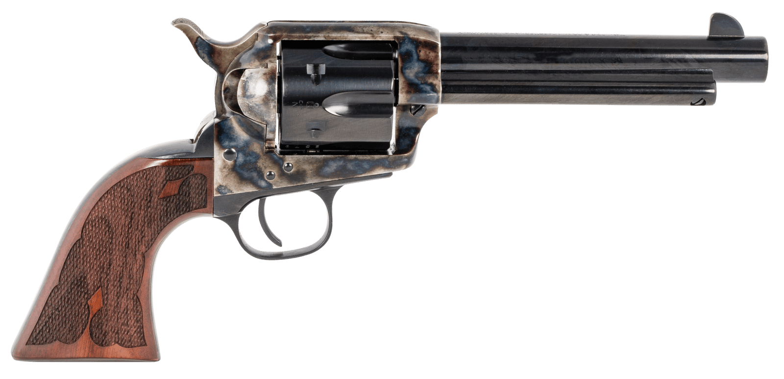 Taylors & Company 555130 Gambler 45 Colt (LC) Caliber with 5.50" Blued Finish Barrel, 6rd Capacity Blued Finish Cylinder, Color Case Hardened Finish Steel Frame & Checkered Walnut Grip