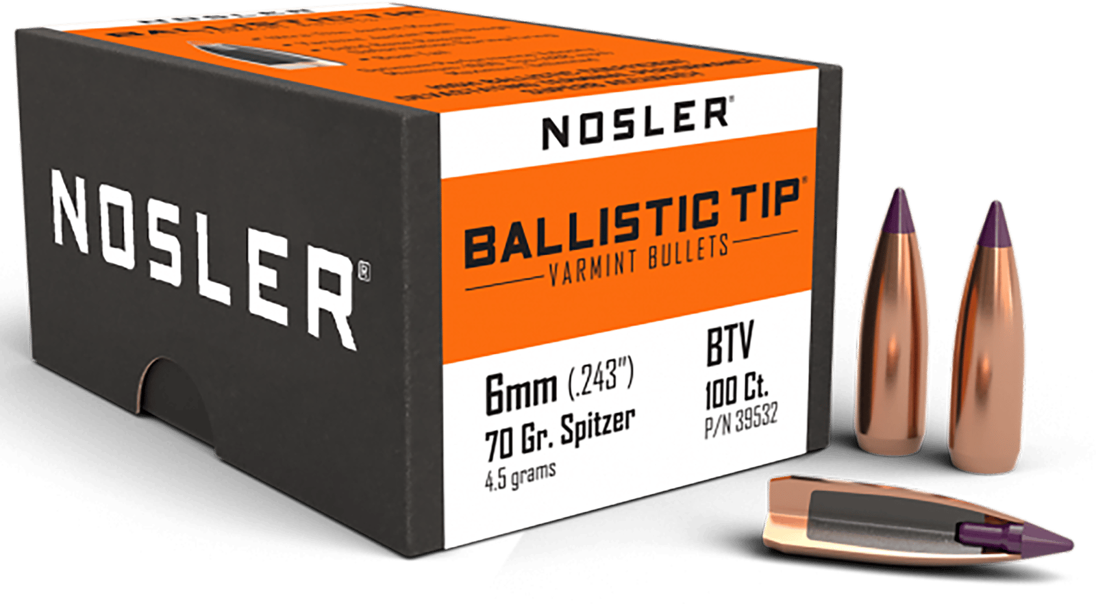 Nosler 39532 Ballistic Tip 6mm 70gr Spitzer Point 100/Box