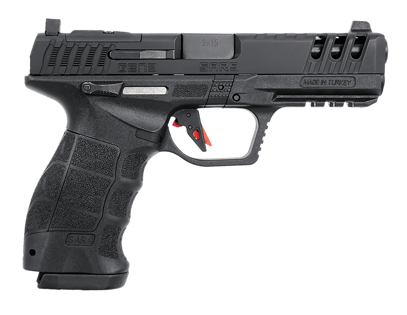 SAR USA SAR9G3BL SAR9 Gen3 Full Size Frame 9mm Luger 17+1 4.40" Black Steel Barrel, Black Cerakote Serrated Steel Slide, Black Cerakote Polymer Frame w/Picatinny Rail, Black Polymer Grip