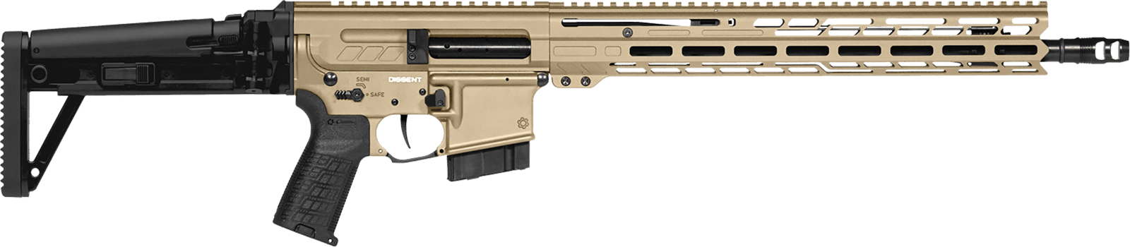 CMMG 28A490FCT Dissent MK4 22 ARC 10+1 16.10" Coyote Tan Cerakote Picatinny Rail Aluminum Receiver, M-LOK Handguard, Black CMMG Dissent Side Folding Stock, Zeroed Drop-In Single Stage Trigger