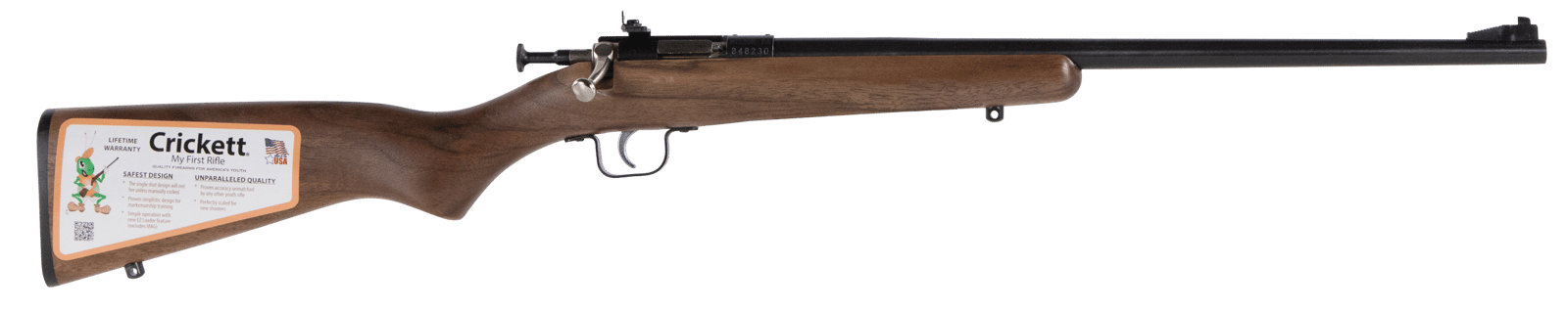 Crickett KSA2338 Youth 22 WMR 1rd 16.12" Barrel & Receiver, Fixed Front/Adjustable Rear Peep Sights, Walnut Stock w/11.5" LOP, Rebounding Firing Pin Safety