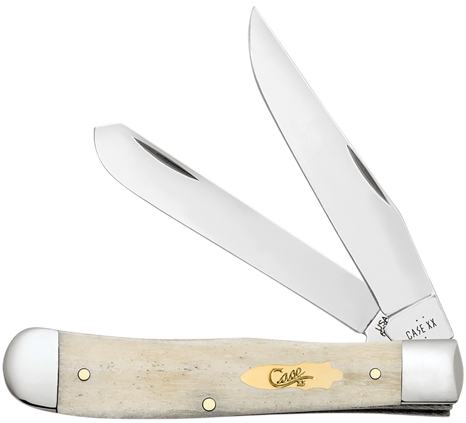 Case 11020 Trapper Folding Clip Point/Spey Plain Mirror Polished Tru-Sharp SS Blade, Smooth Natural Bone Handle