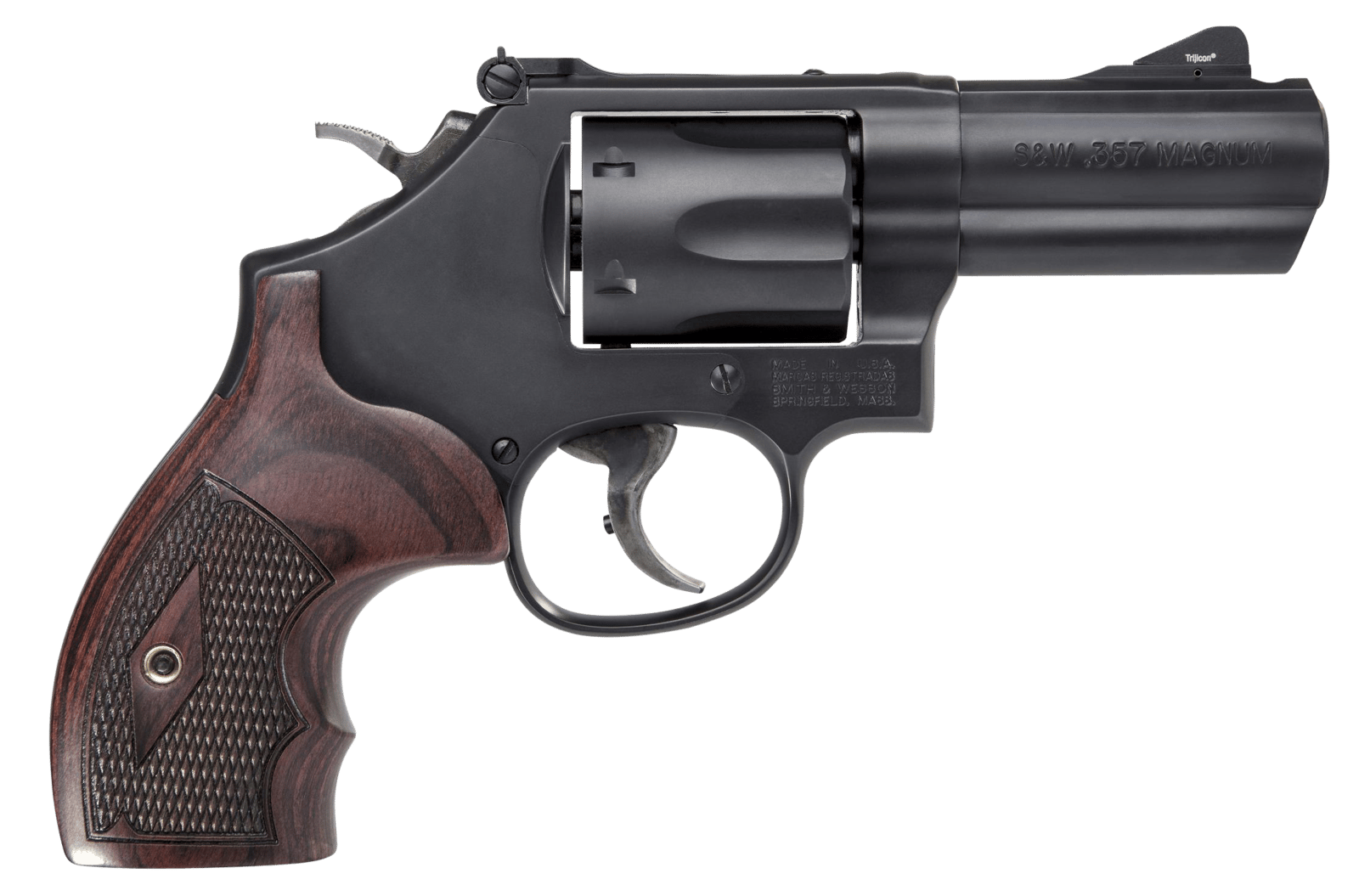 Smith & Wesson 12039 PC Model 19 Carry Comp K-Frame 357 Mag 38 S&W Spl +P 6 Shot 3" Black PowerPort Vented Barrel Black Cylinder Black Carbon Steel Frame Finger Grooved Wood Grip Exposed Hammer
