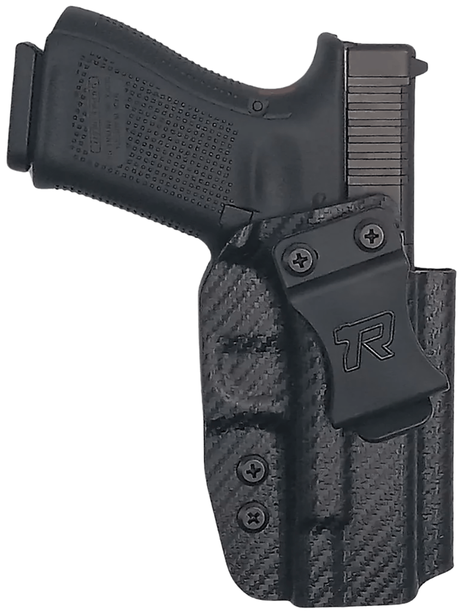 Rounded Gear GLK192332CFRHVAR Kydex IWB Black Kydex Fits Glock 19 Belt Clip Right Hand