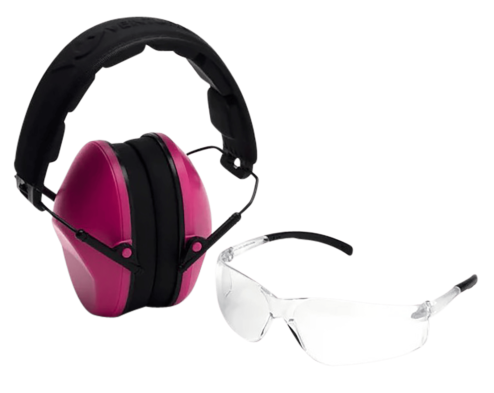 Pyramex VGCOMBO210 Low-Profile Combo Kit Scratch Resistant Clear Lens & Frame with Rubber Temple Tips Pink Low-Profile Earmuffs