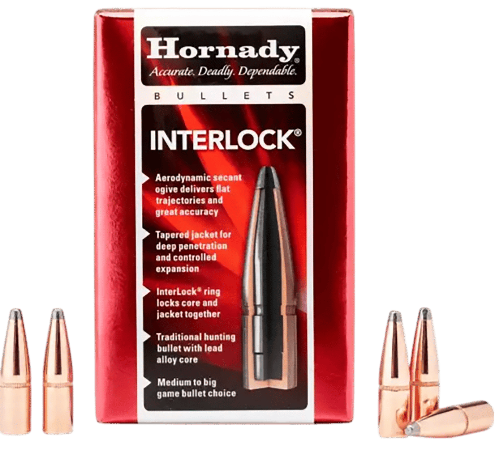 Hornady 3090 InterLock 30 Cal .308 220 gr Round Nose 100 Per Box/ 15 Case