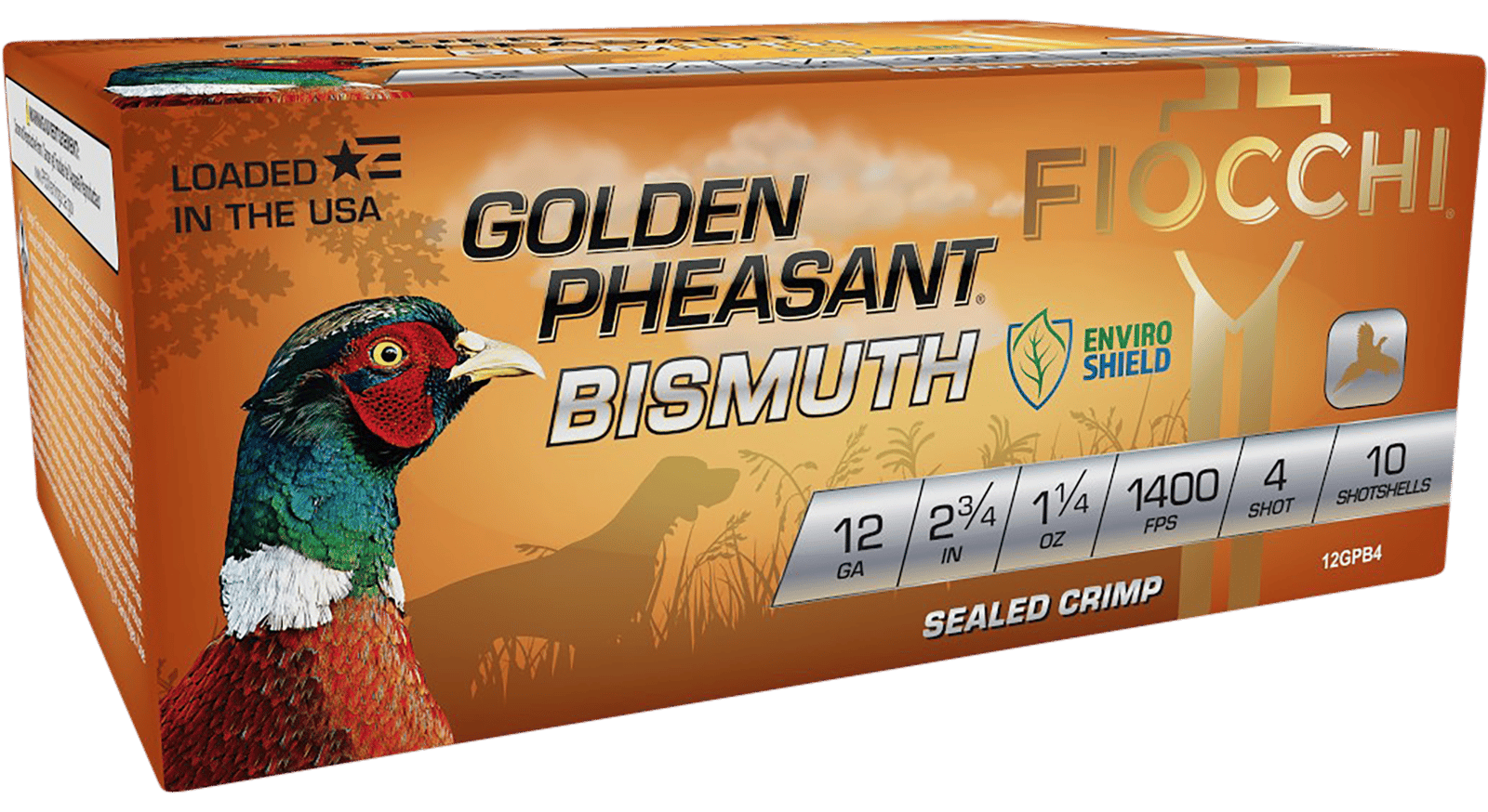 Fiocchi 12GPB4 Golden Pheasant Bismuth 12Gauge 2.75" 1 1/4oz 4Shot 10 Per Box/10 Case
