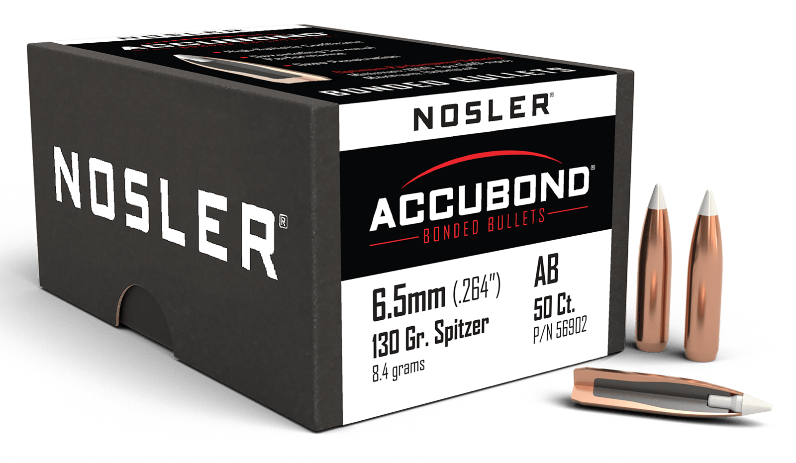 Nosler 56902 AccuBond 6.5Creedmoor 130gr Spitzer Point 50/Box