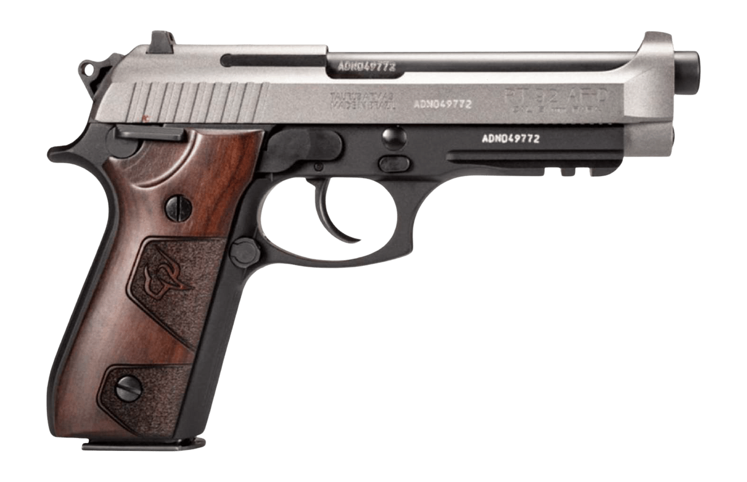 Taurus 1-92015C1-HW2 PT92 9mm Luger 17+1 5" Black Barrel, Tungsten Gray Cerakote Steel Serrated Slide, Black Cerakote Steel Frame w/Beavertail & Picatinny Rail, Altamont Wood Grip