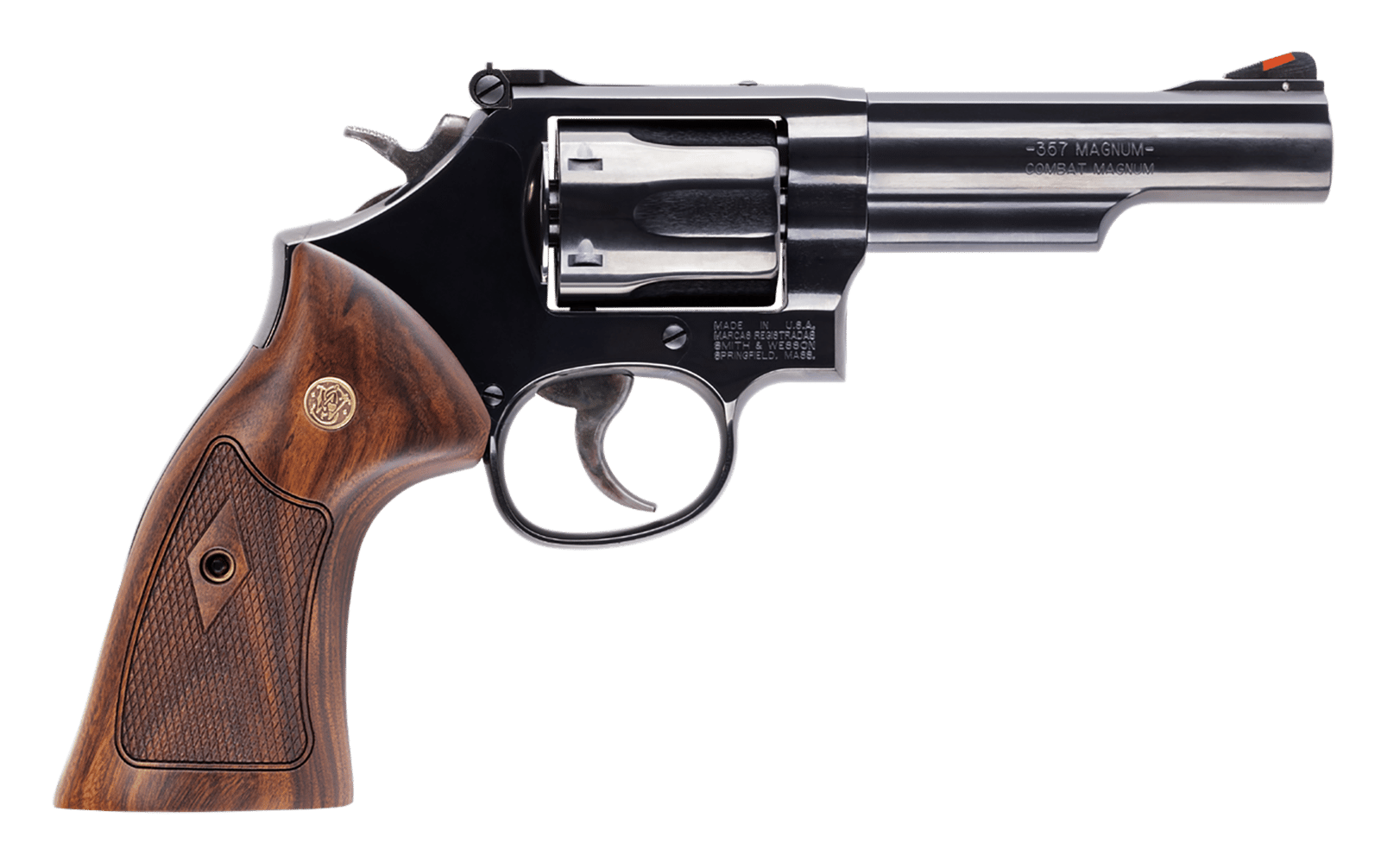 Smith & Wesson 14046 Model 19 K-Frame 357 Mag 6 Shot 4.25" Blued Carbon Steel Barrel, Cylinder & Frame, Checkered Wood Grip, No Safety