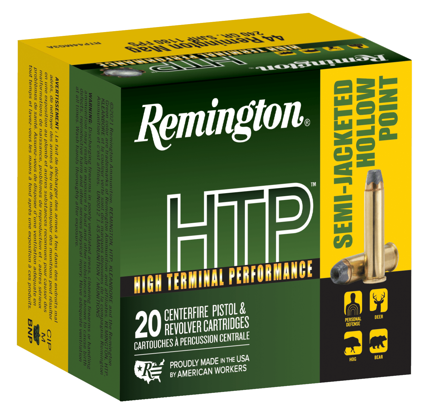 Remington Ammunition 23010 HTP 44RemMag 240gr Semi Jacketed Hollow Point 20 Per Box/25 Case