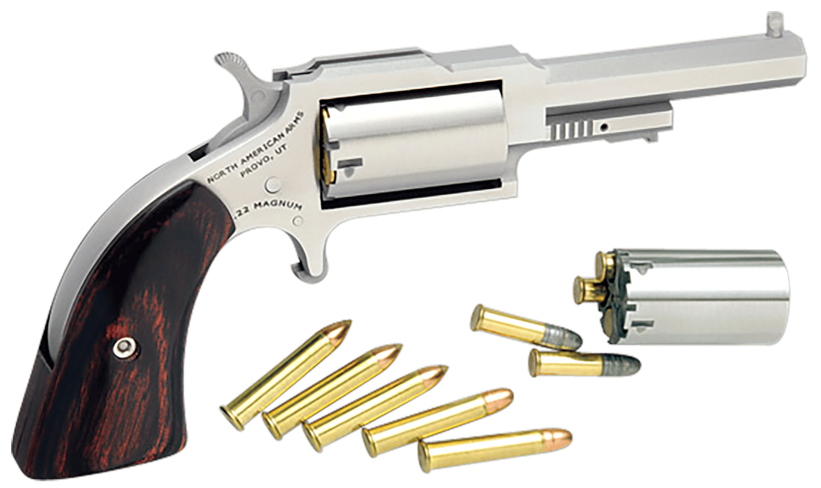 North American Arms 1860250C 1860 Sheriff 22 LR/22 WMR 5 Shot 2.50" Stainless Steel Barrel, Frame & Cylinder, Rosewood Boot Grip, Exposed Hammer