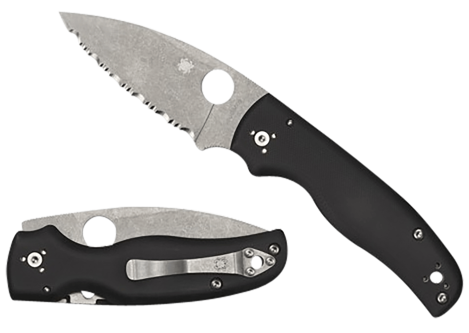Spyderco C229GS Shaman 3.58" Folding Serrated Stonewashed CPM S30V SS Blade/ Black Textured G10 Handle Includes Pocket Clip