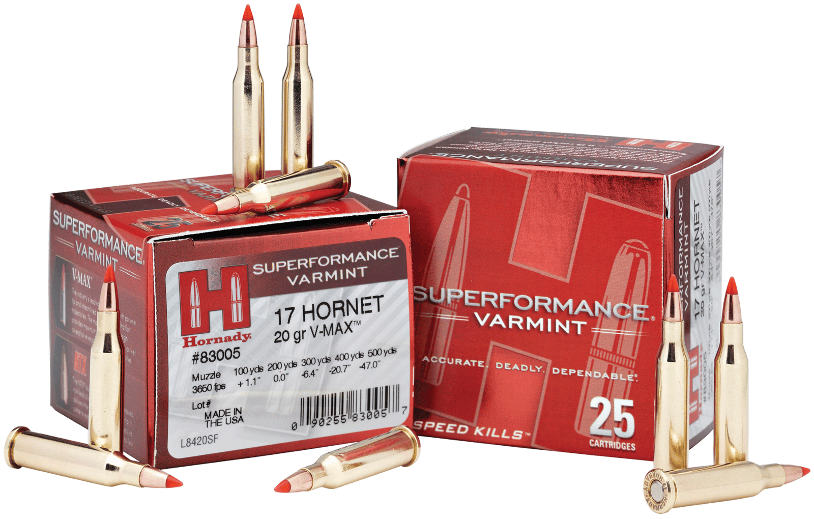 Hornady 83005 Superformance Varmint 17Hornet 20gr Hornady V Max 25 Per Box/10 Case
