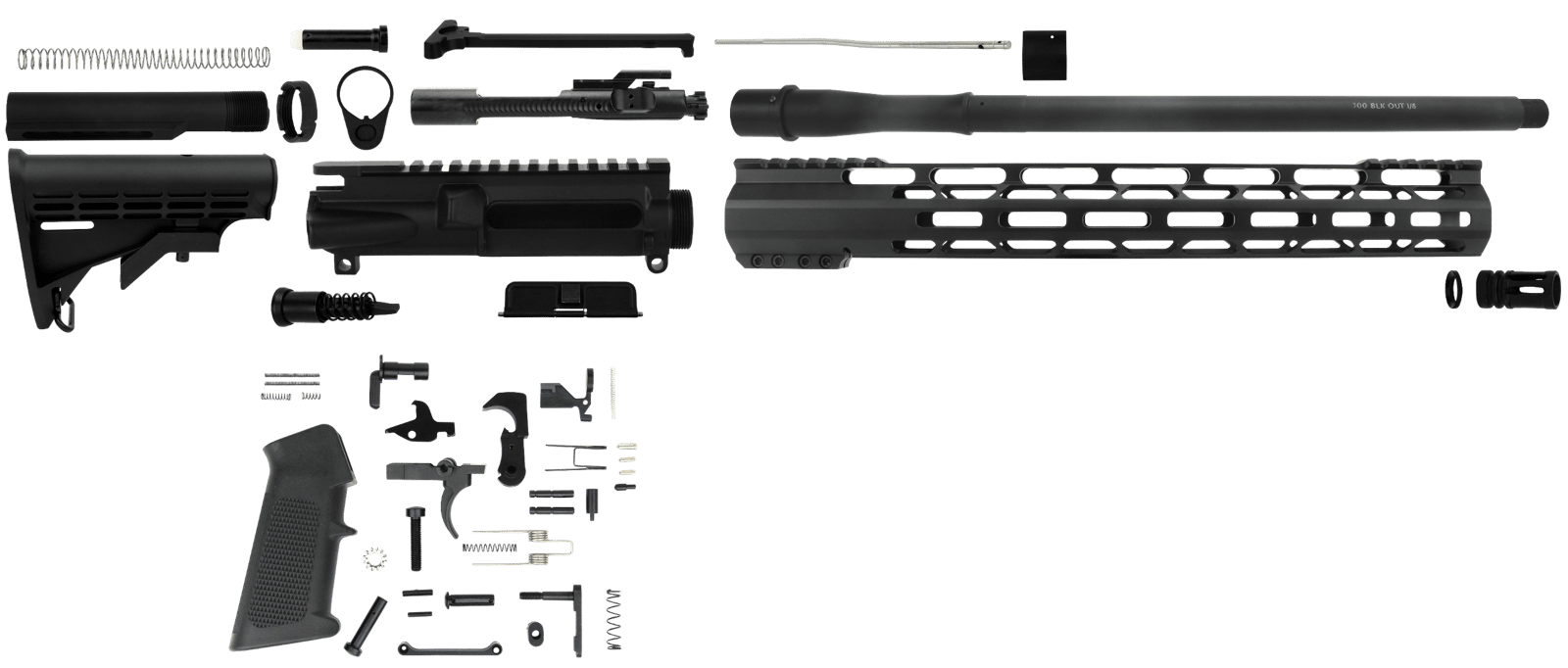 TacFire SSRK300LPK AR Build Kit Sports South Exclusive 300 Blackout AR-Platform Black Nitride 1/2"x28